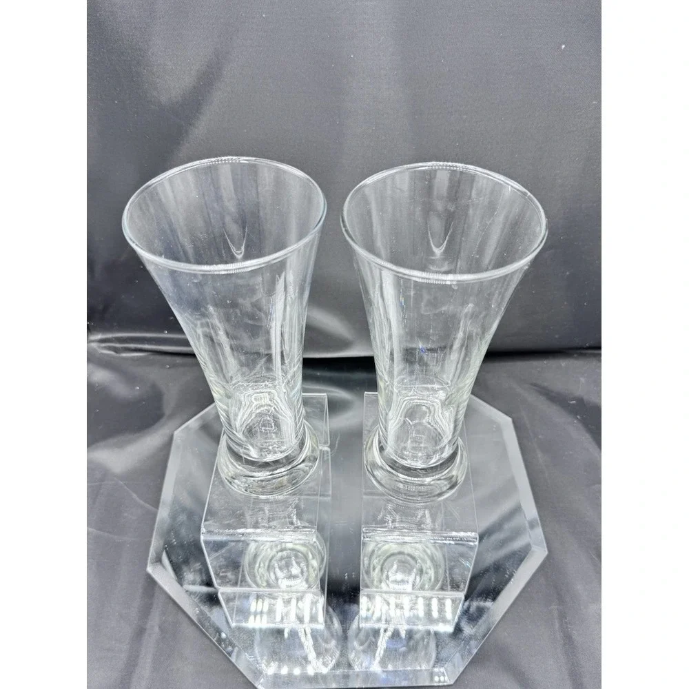 Vintage Libbey Flare Beer Glasses Clear Glass‎ Pilsner Set Of 2